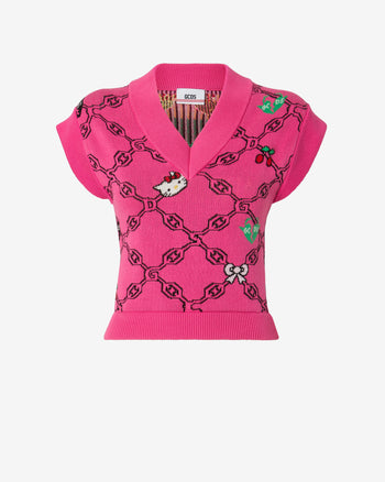 Hello Kitty Jacquard Vest : Women Knitwear Fuchsia