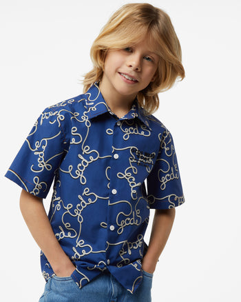 Junior Allover Gcds Cotton Shirt: Boy Shirts Blue