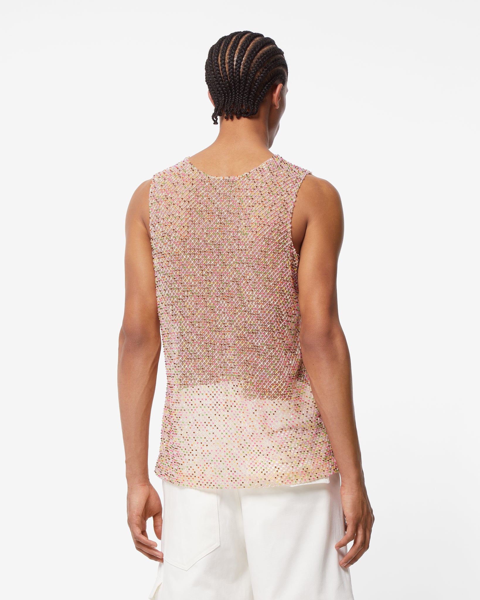 Beige Sequin Tank Top Men - Nude Muscle Tank Top