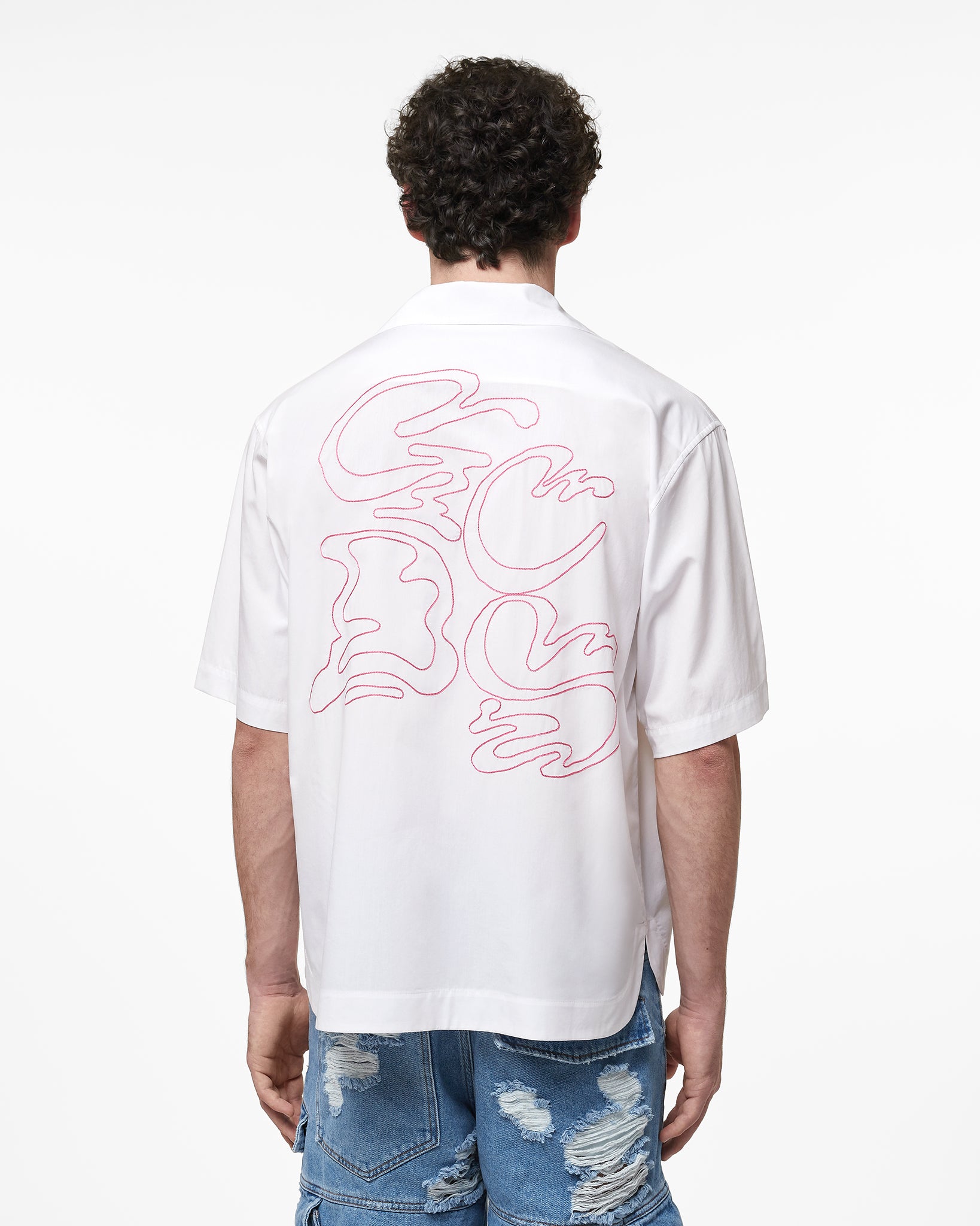 Embroidered Cotton Bowling Shirt : Men Shirts White | GCDS