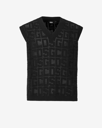 Gcds Monogram Macramè Gilet : Men Knitwear Black