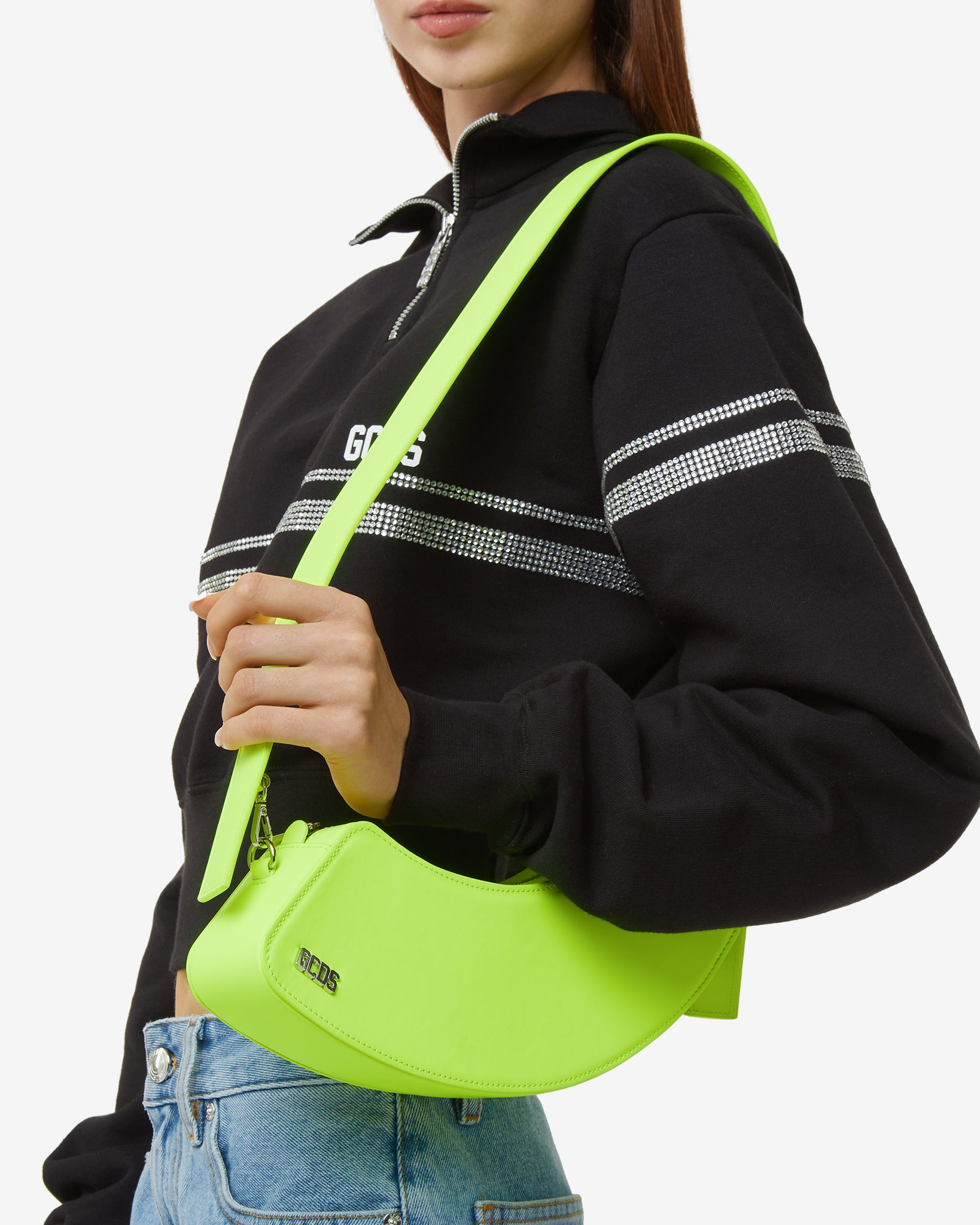 Gcds Comma Curved Denim Shoulder Bag - Green