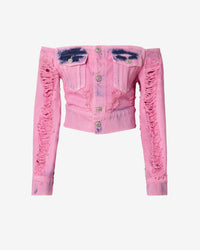 Denim Frayed Jacket | Women Outerwear Pink | GCDS Spring/Summer 2023