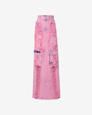 Denim Frayed Ultracargo Long Skirt | Women Skirts Pink | GCDS Spring/Summer 2023