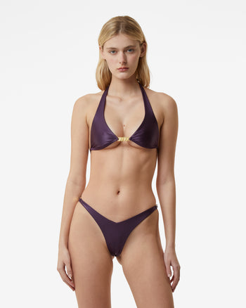 Metallic Logo Clip Bikini Bra : Women Swimwear Violet