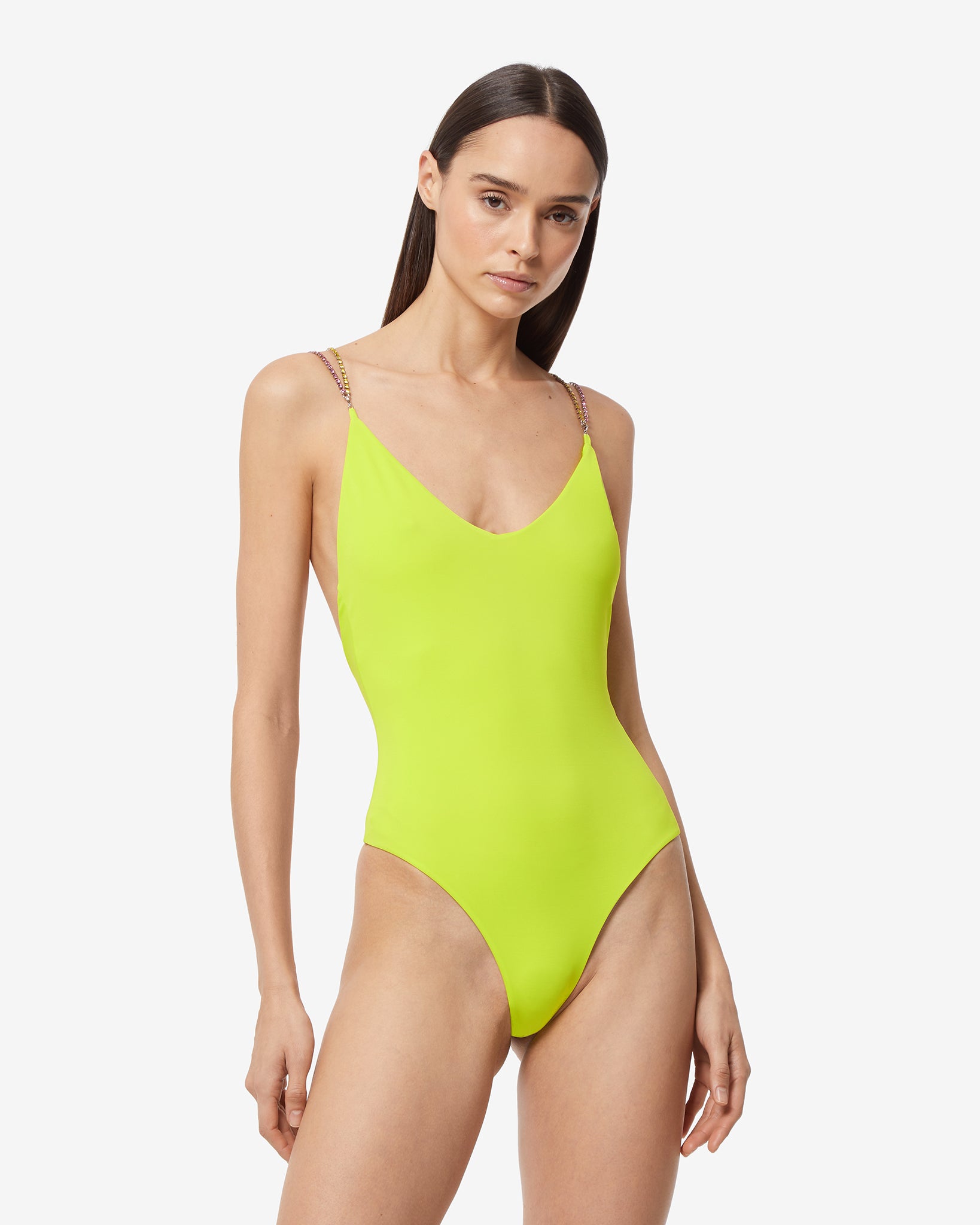 VKEKIEO One-Piece Swimsuit One Shoulder Bra Style Support Green L