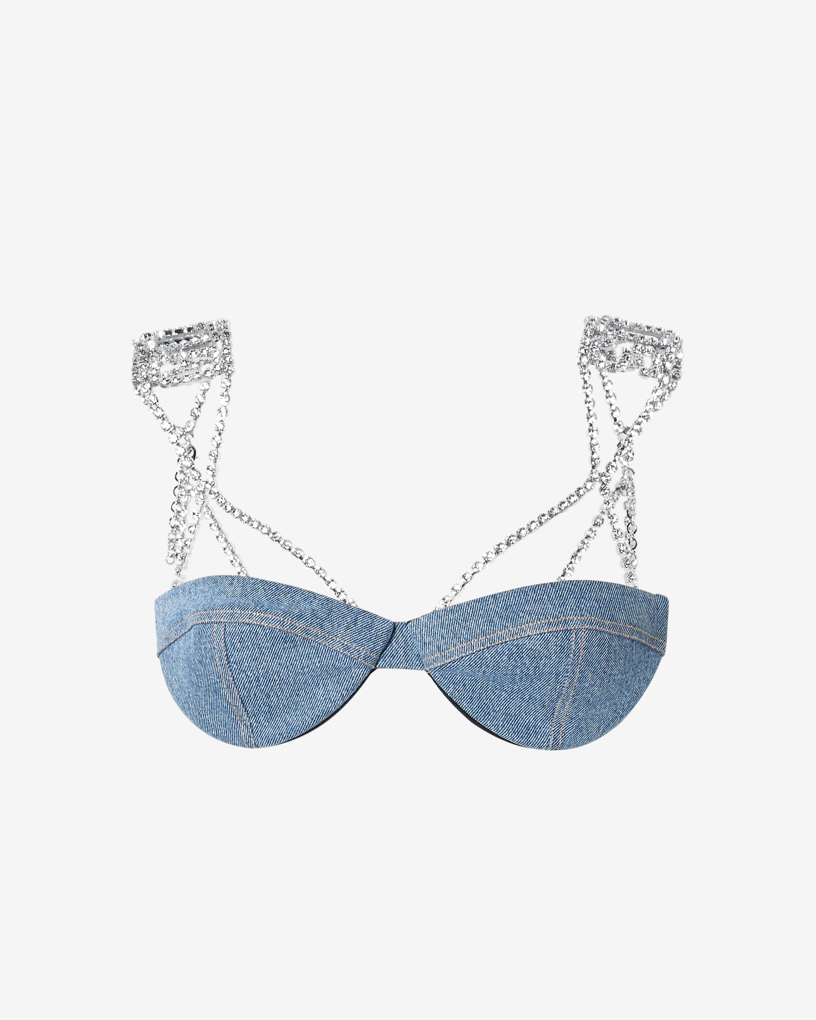 Ribbed Denim Bra : Women Tops New Light Blue