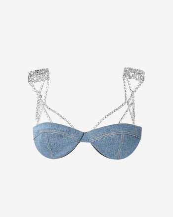 Blue Denim Lace Half Padded Bra -  Canada