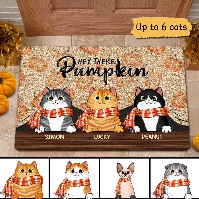 Fall Season Fluffy Cats Welcome Personalized Doormat - GiftyGifts product image