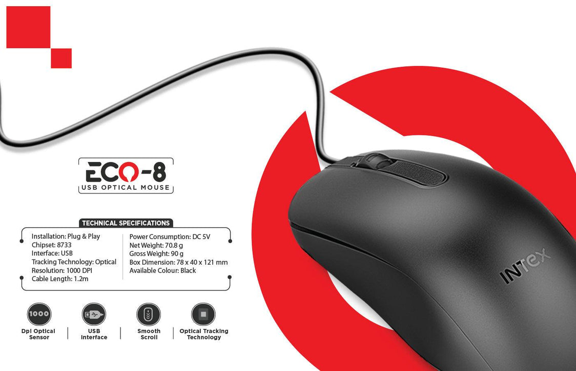 Intex Eco-8 Optical Wired USB Mouse