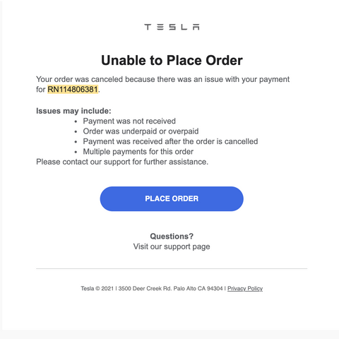 Tesla Unable to Place Order