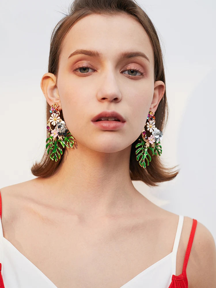 Long Tassel Flower Drop Earrings