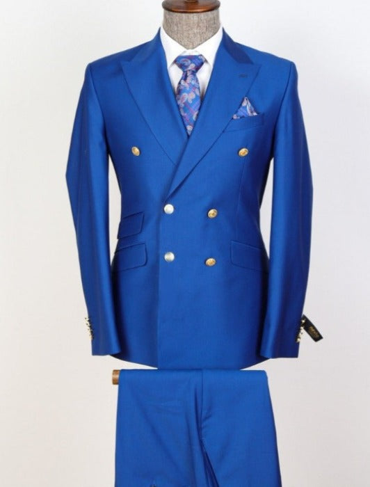 Double Breasted Royal Blue - Golden Button Men Suit Double Breasted Ro ...