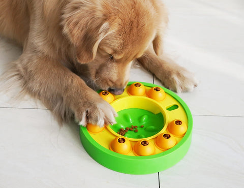 Cão quebra-cabeça brinquedos plataforma giratória alimentador