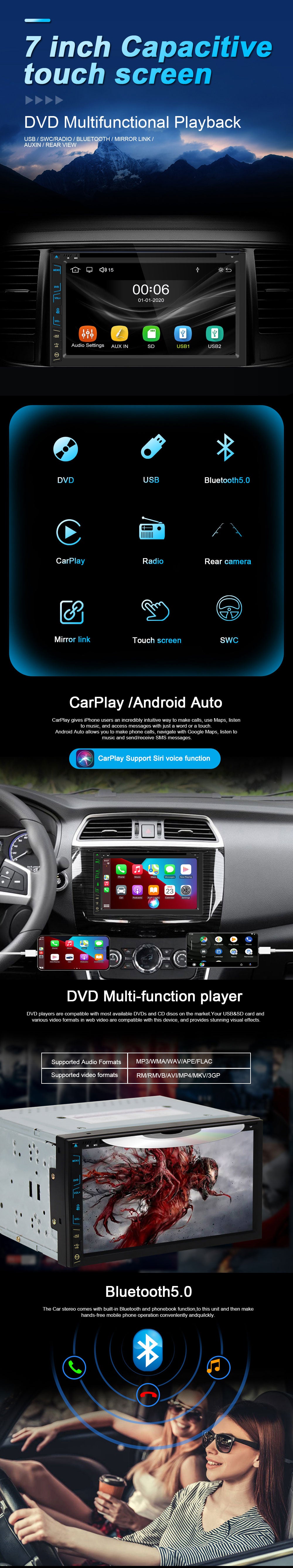10 Inch Touch Screen Single 1Din Car Stereo Radio Audio Apple Carplay Head  Unit