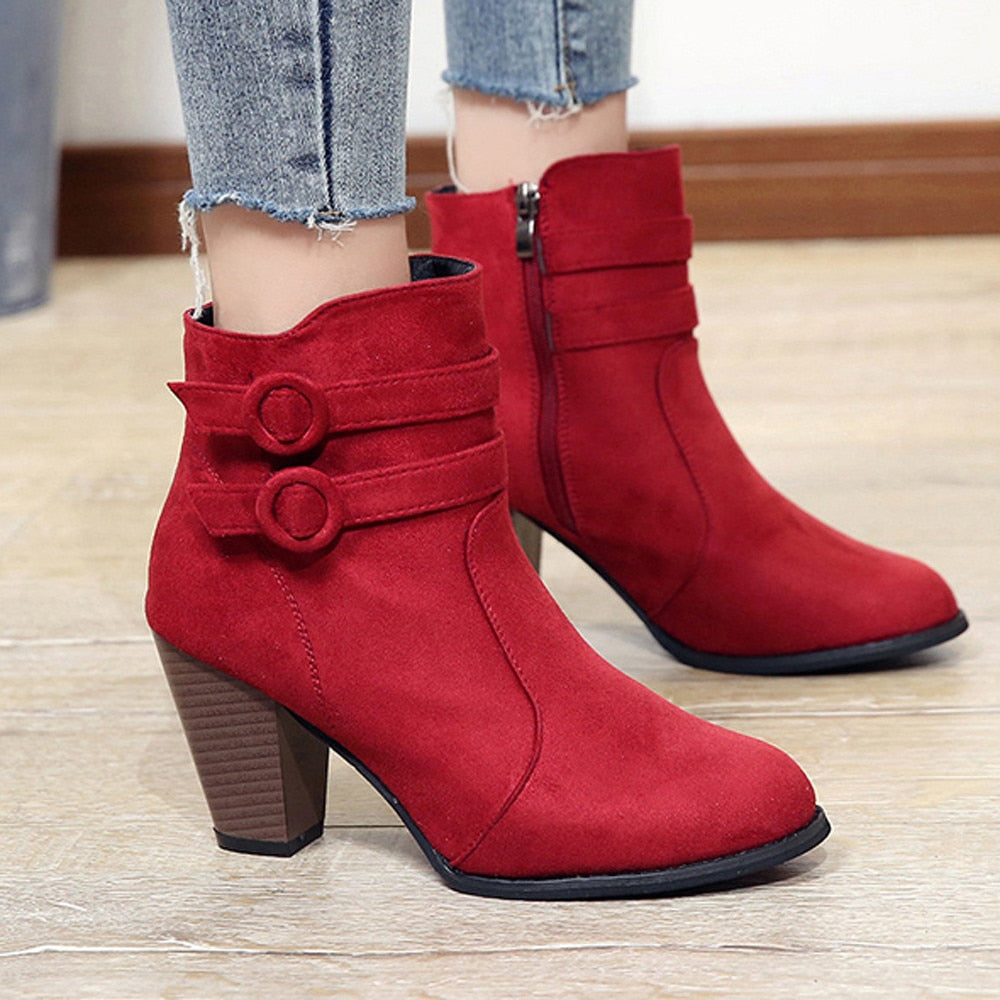 Red Boots Women 2020 Ankle Boots for Women High Heel Autumn Shoes Women Fashion Zipper Boots Size 43