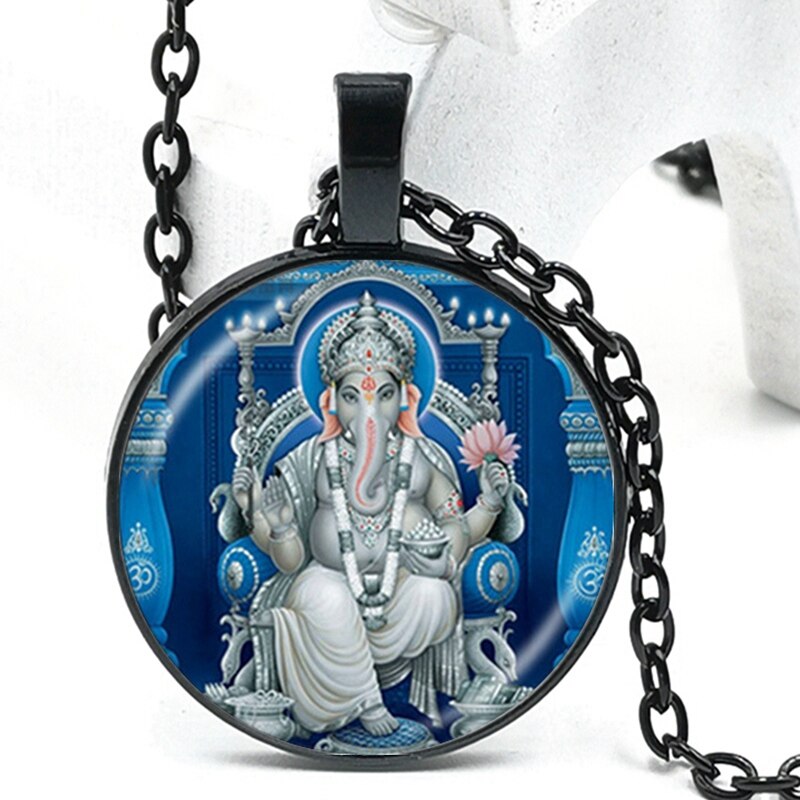 2023 Lord Ganesh Ganesha Necklace God of Wealth Pendant Hindu Elephant Necklace Buddha Meditation Sp