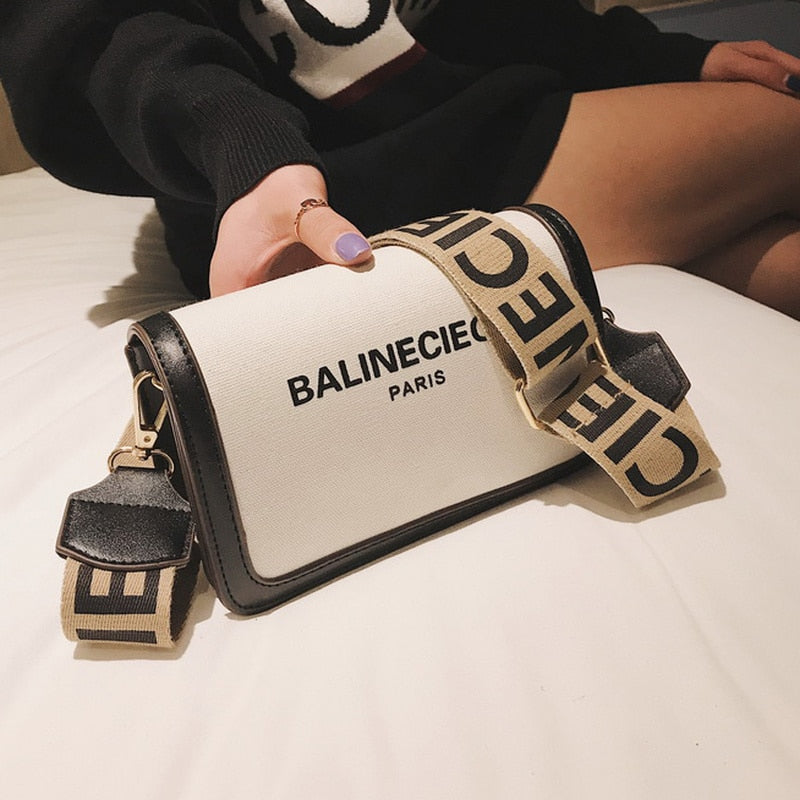 Fashion Niche Design Small Square Bags Summer Letter Wide Strap