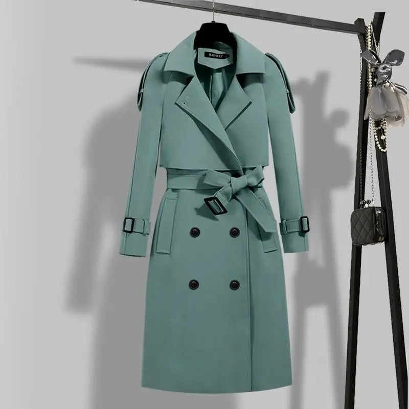 Long Trench Coats For Women Korean Fashion Windbreaker Spring Autumn New Waist Slim High-end Elegant