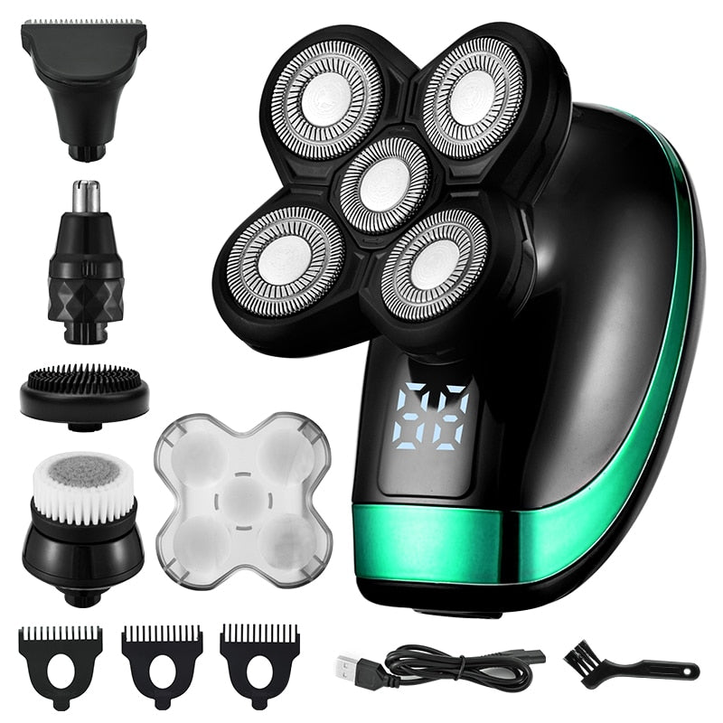 5 In 1 4D Men&#39;s Rechargeable Bald Head Electric Shaver 5 Floating Heads Beard Nose Ear Hair 