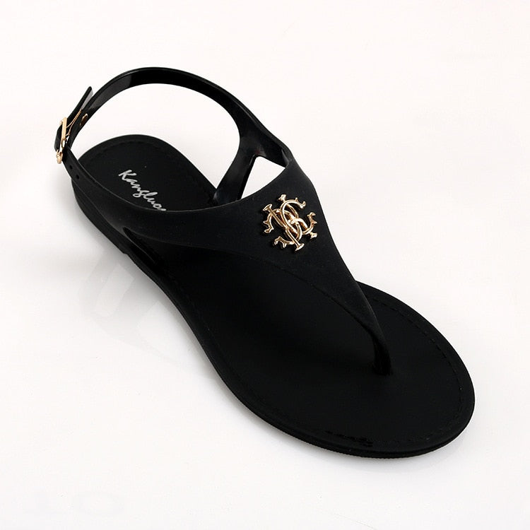 New Women Sandals Summer Fashion Peep Toe Jelly Flip Flops Buckle Non-slip Flat Sandal Woman Sandali