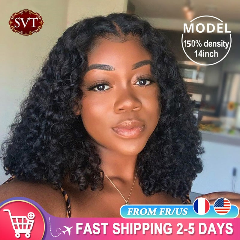 Brazilian Deep Wave Human Hair Bob Closure Wig Natural Hairline SVT