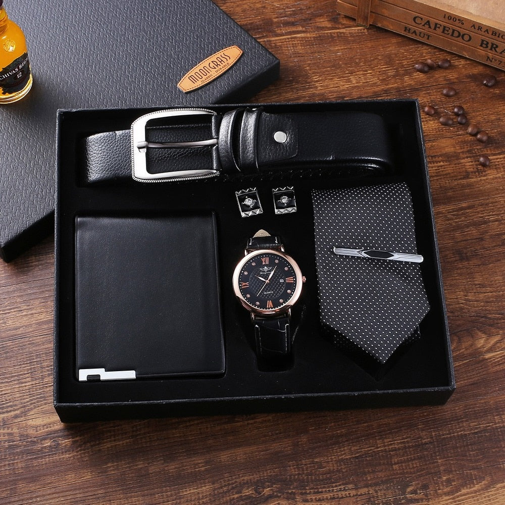 New 5Pcs/Set Luxury Watch for Men Fashion Gift Box Mens Watches 