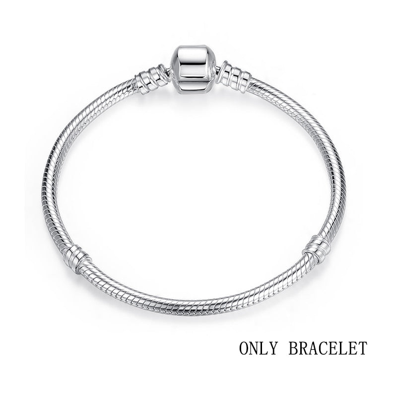 Bamoer 925 Sterling Silver Classic Snake Bracelet Women Personalized Charm Bracelet fit Letter Charm