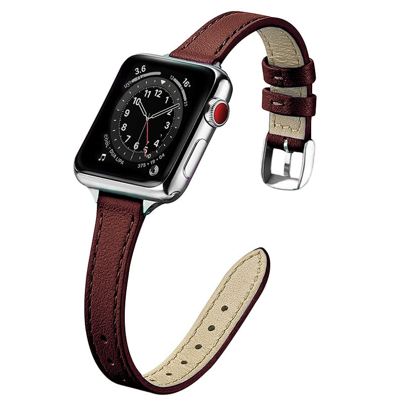 Slim Leather Strap for Apple watch band 44mm 40mm 38mm 42mm Soft Wrsit Belt bracelet for iWatch seri