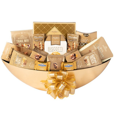 Gold chocolate gift basket