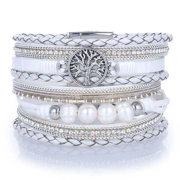 Tree of Life White Multi Wrap Bracelet - Sacred Geometry