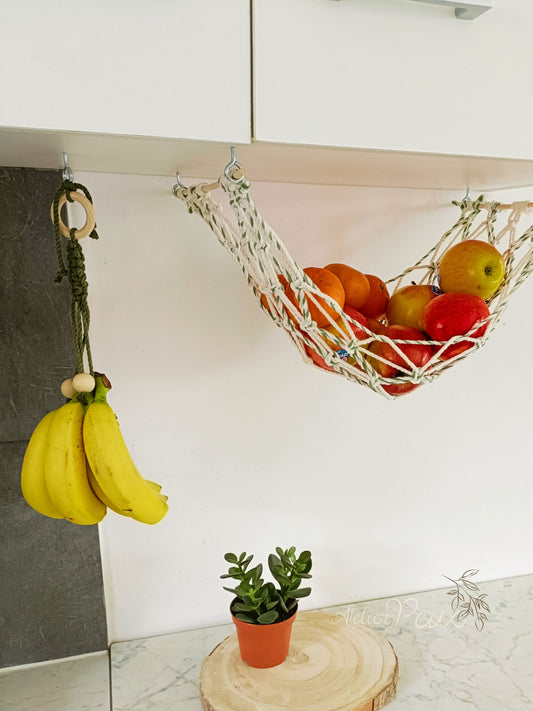 Hamac de fruits Panier de fruits suspendu produit sac de rangement Cintre  de banane Stockage de légumes Économiseur despace de cuisine, Hamac sous  armoire Boho -  France