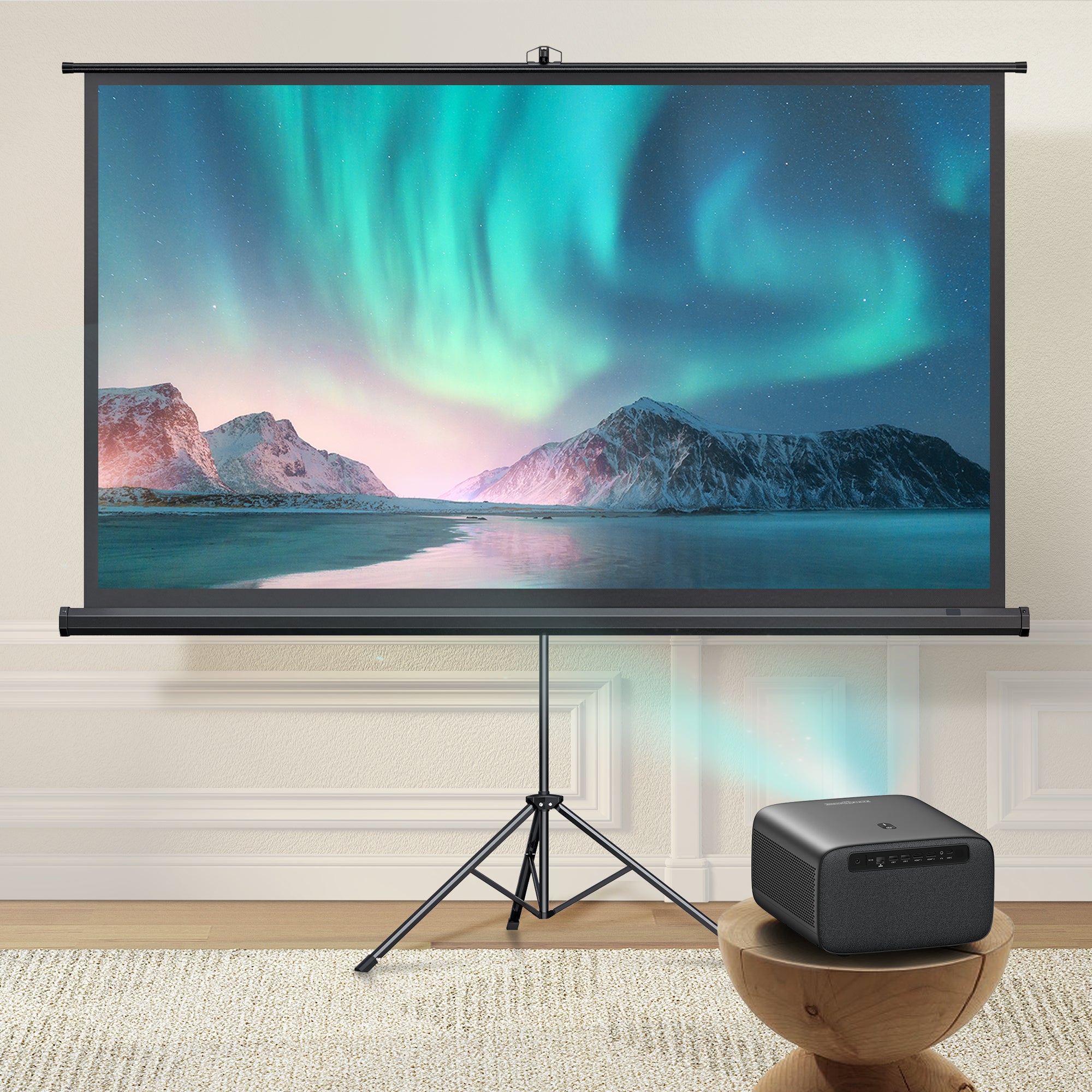 Paris Rhône SP005 True 4K Ultra HD Projector, 600 ANSI Lumens, 12w*2 3D Soundscape, Curtain Bundle