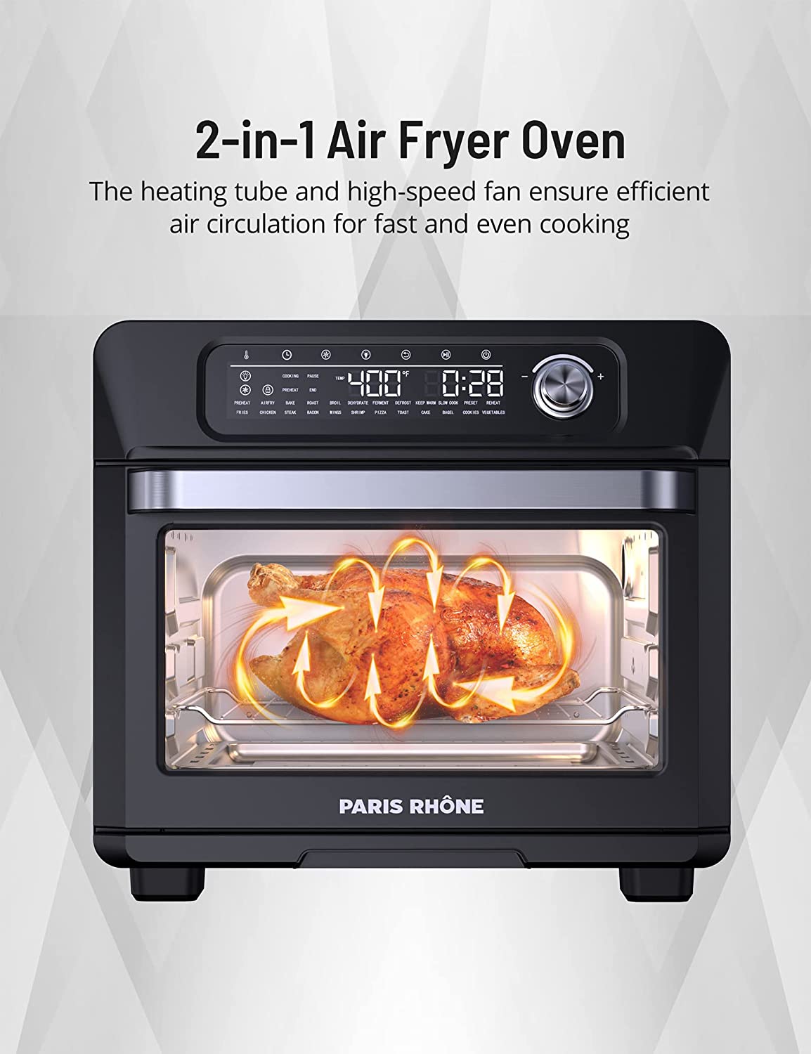 Fryer, PARIS RHÔNE 5.3 QT with Viewing Window & Ceramic Coated Non-Stick  Basket, Large Air Fryer Oven with 8-in-1 Functions Air - AliExpress