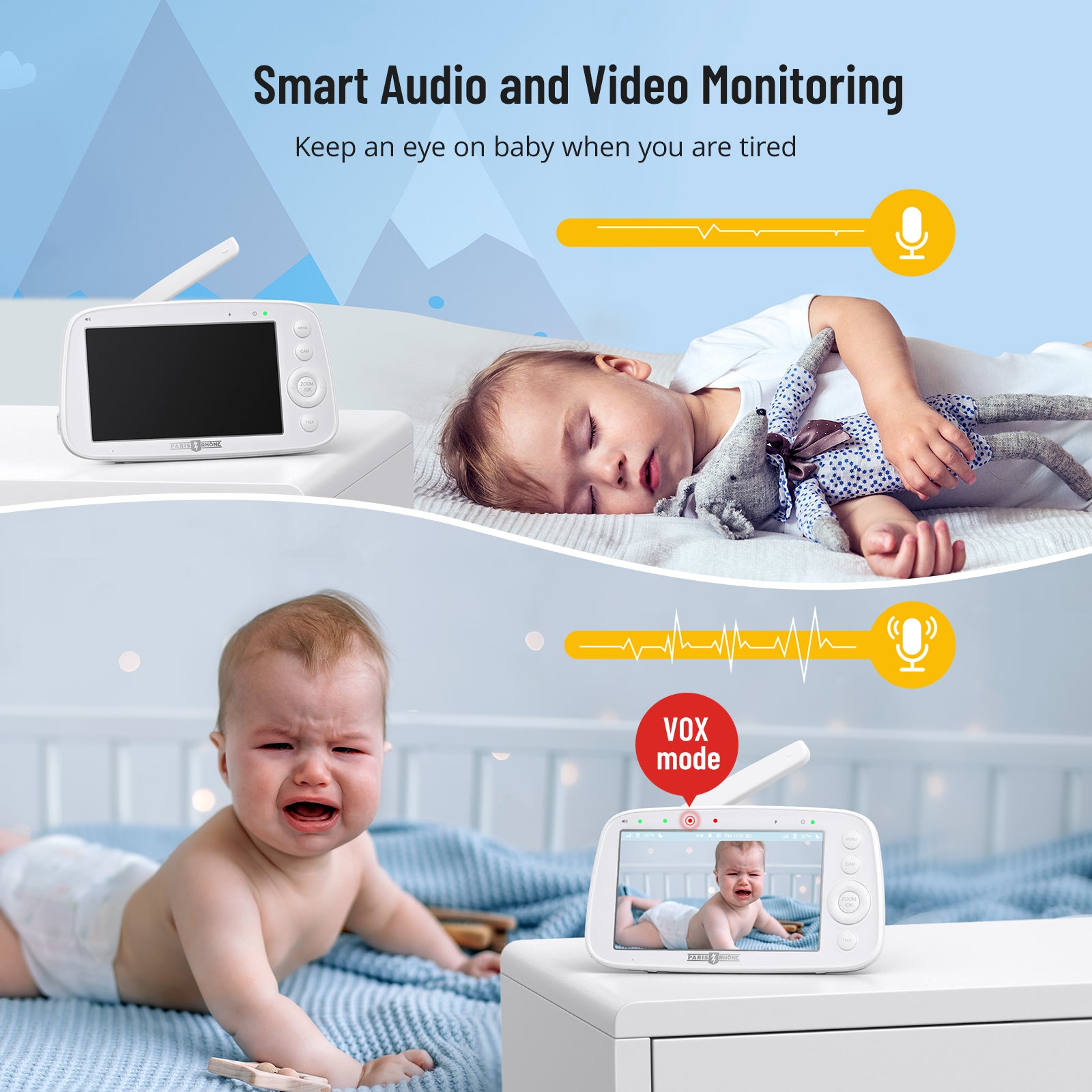 Baby Monitor with Camera and Audio, 2-Way Talk, HD Night Vision