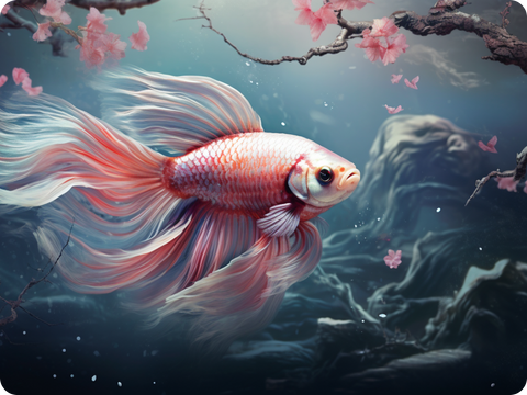 Image blending elements of Asian culture with a betta fish