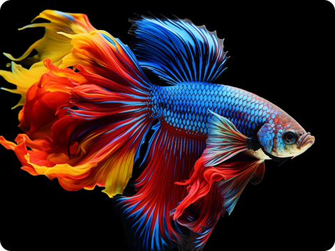 A large, male betta fish with vivid colours