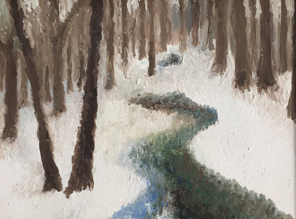 painting of the woods in winter