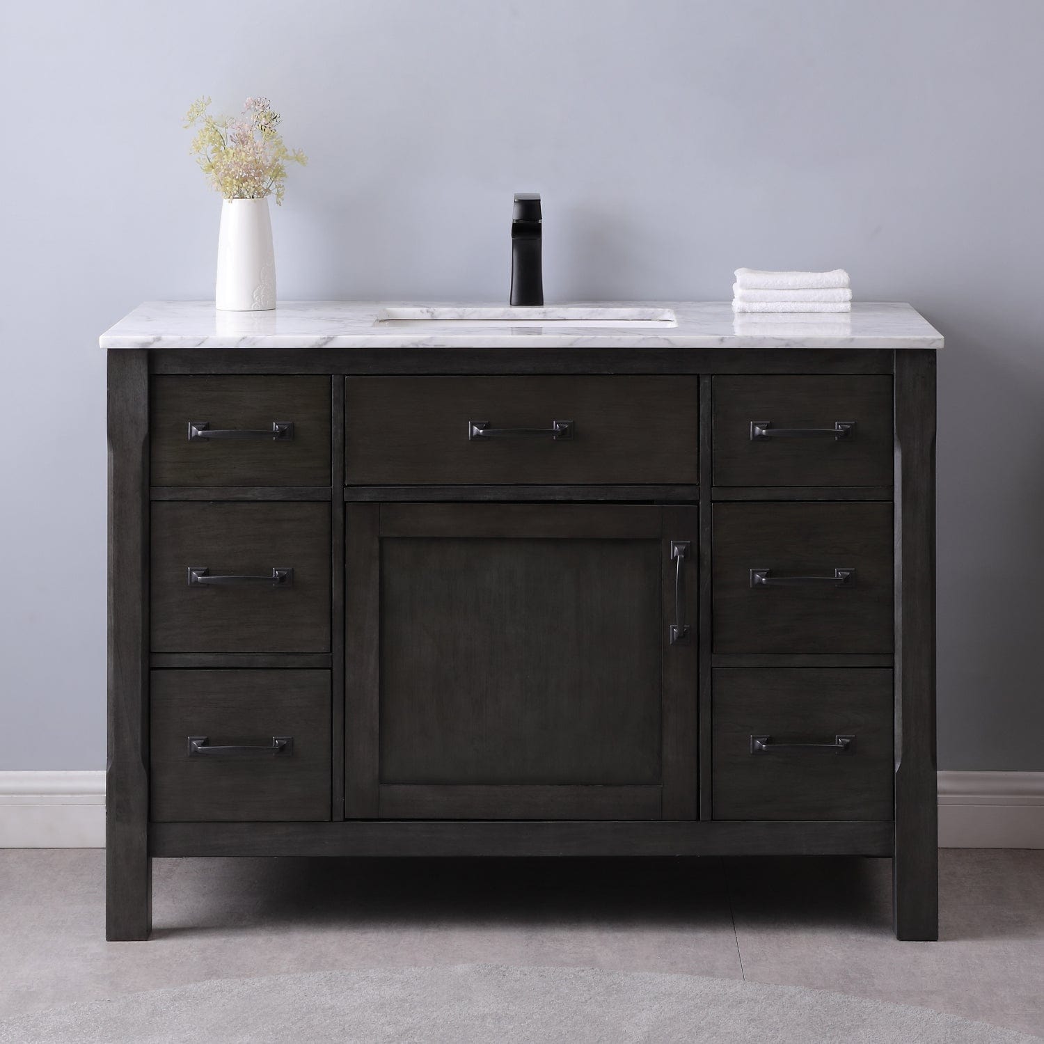 Altair Maribella 48" Single Bathroom Vanity Set in Rust Black and Carrara White Marble Countertop without Mirror 535048-RL-CA-NM