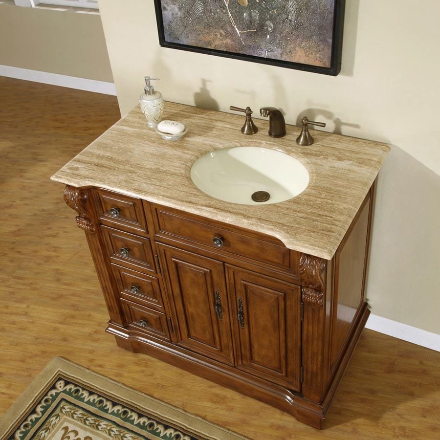 Silkroad Exclusive 23 Baltic Brown Granite Top Single Sink Bathroom Vanity - HYP-0141-BB-UIC-23