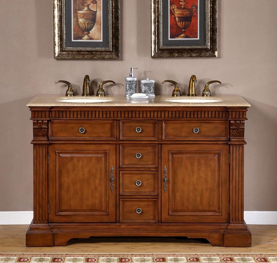 Silkroad Exclusive 32 Travertine Top Single Sink Bathroom Vanity - LTP-0126B-T-UWC-32