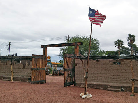 1855 Historic Mormon Flag Flies at the Mormon Fort Historic Park, Las Vegas, Nevada