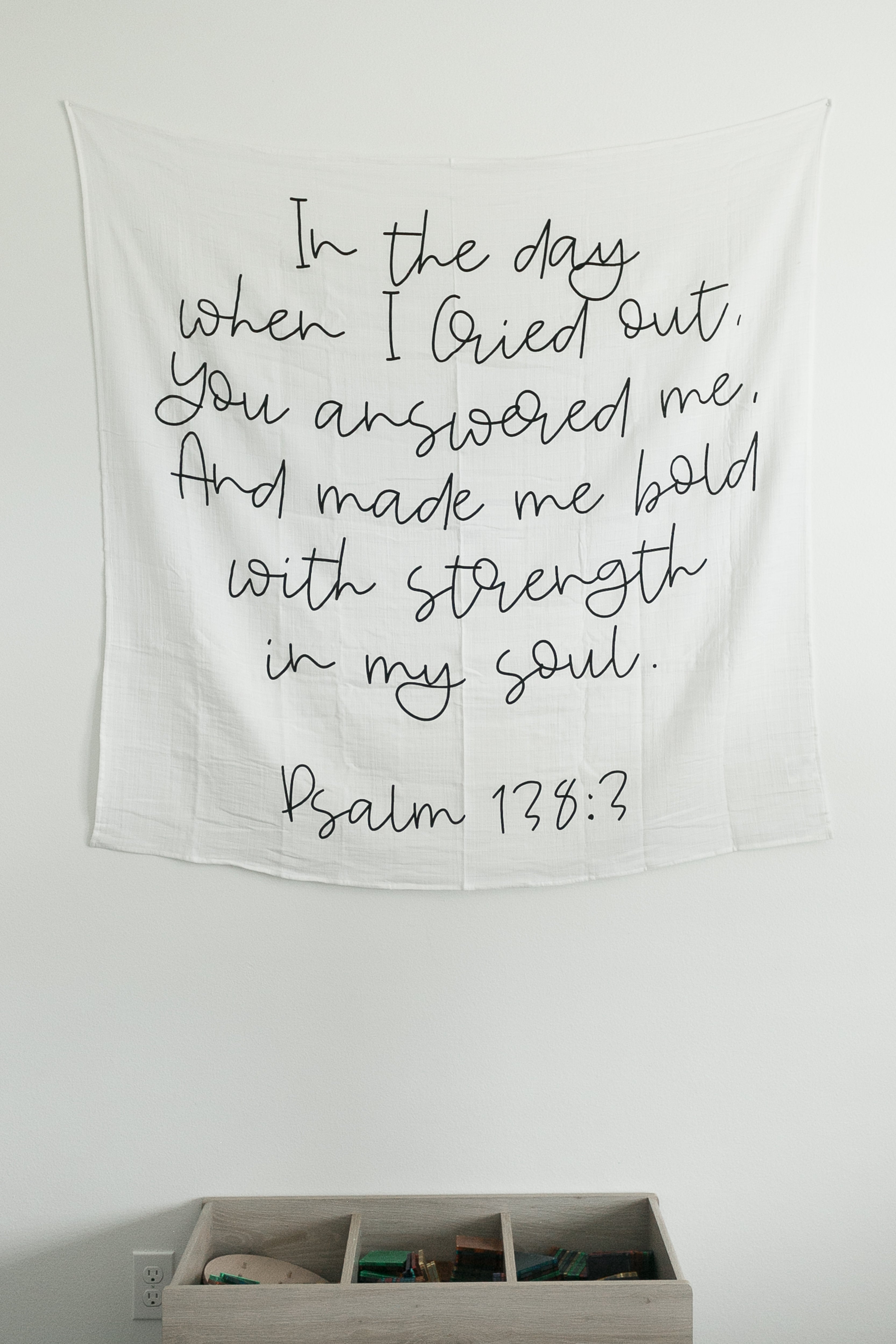 Organic Swaddle + Wall Art - Psalm 138:3 In the day when I Cried out ...