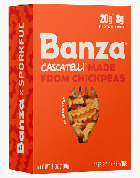 Banza gluten-free cascatelli pasta packaging