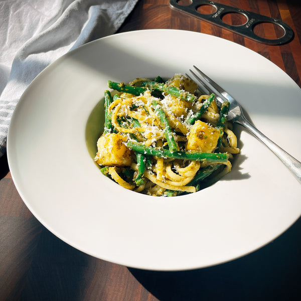 Ligurian Trenette pesto pasta with potatoes and green beans