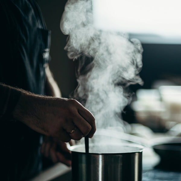 Saucepan with boiling water