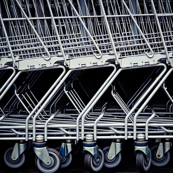 Shopping trollies ready to pick up some store-bought pesto