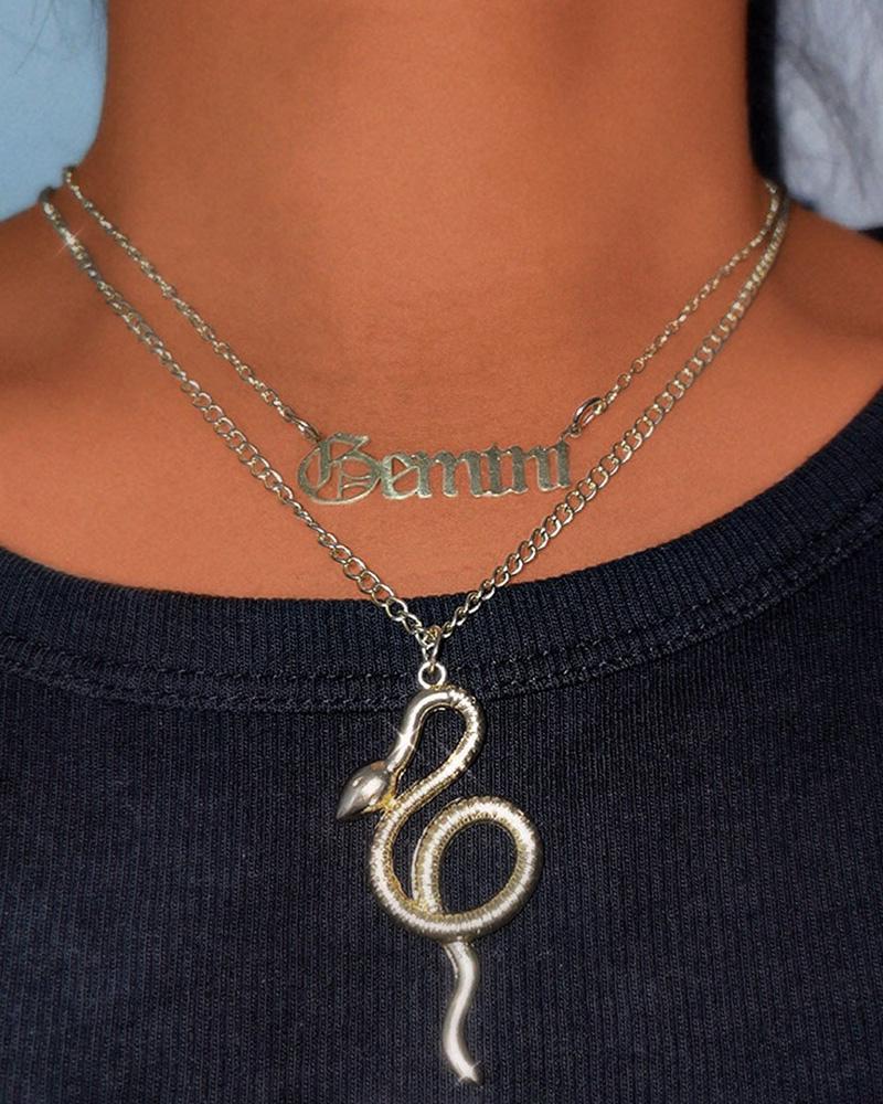 2pcs Letter & Snake Pendant Chain Layered Necklace