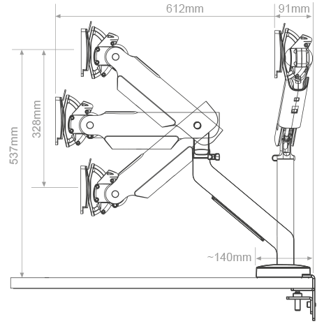 Flo X Monitor Arm Dimensions