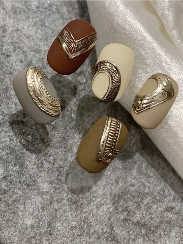 DES005 MIEAP press on nail design collection-Chrome Powder Modeling Nail Set
